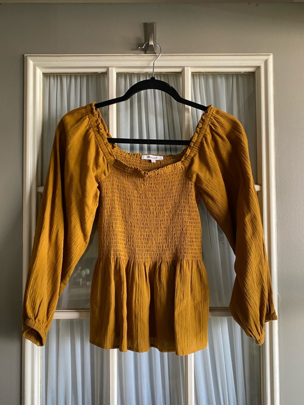Madewell Golden Yellow Gauze Smocked Peasant Blouse